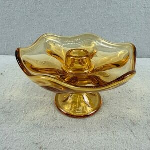 Vintage Viking Glass Amber Epic‎ Six Petal Candle Holder MCM